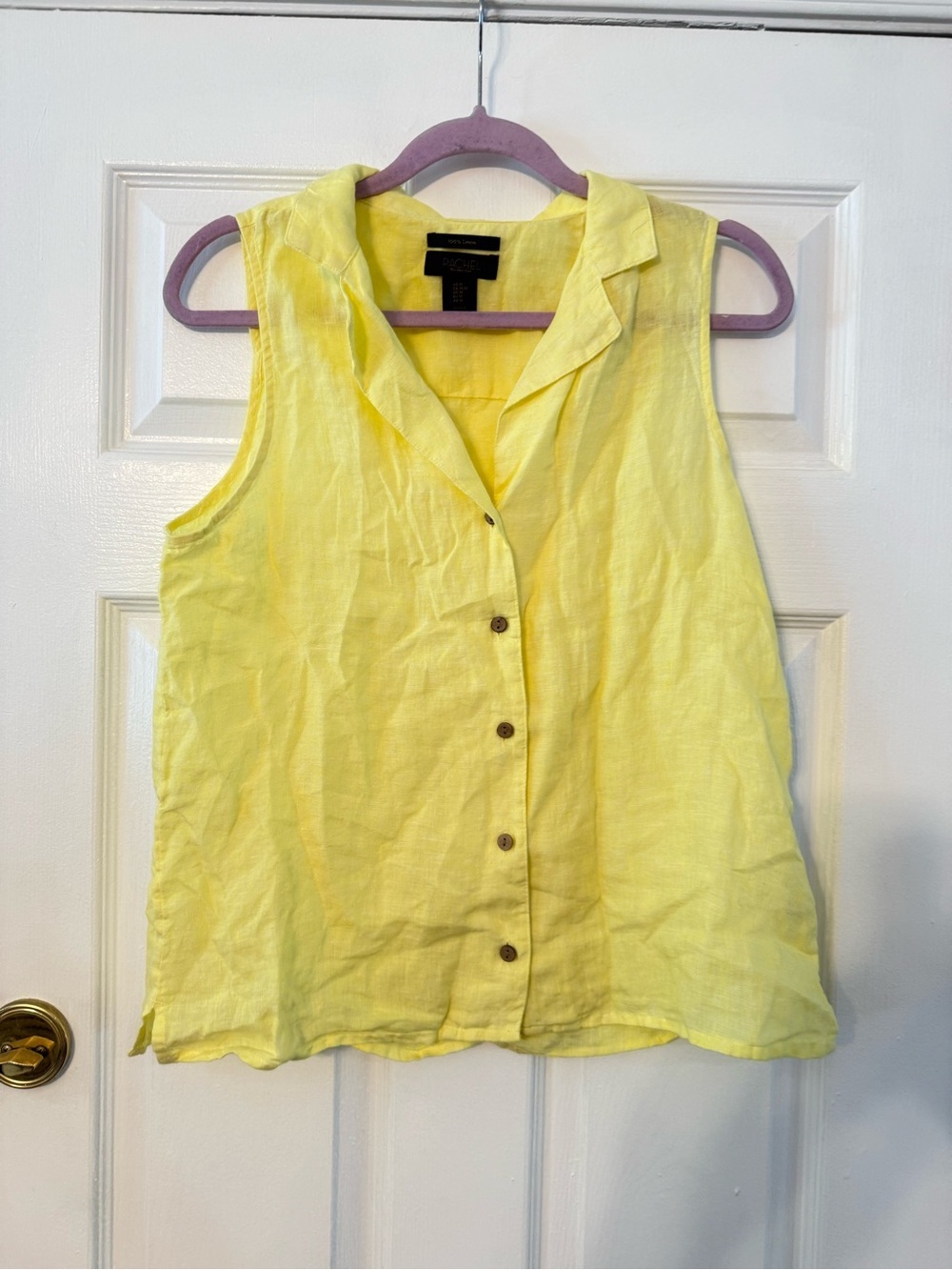 RACHEL Rachel Roy Yellow Sleeveless Button-Down Top 100% Linen